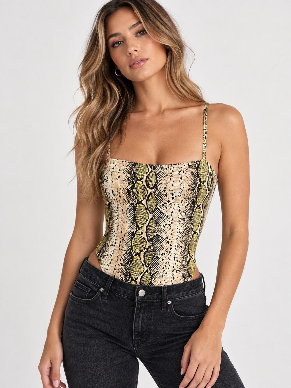 Missguided Snake Print Strappy Bodysuit US 4 UK 8